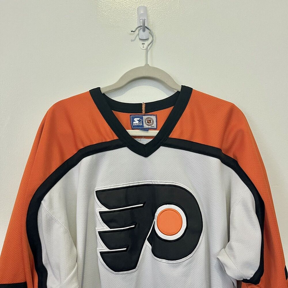 1990s Starter Philadelphia Flyers Jersey Hockey NHL Vintage Orange Black VTG XL - Picture 2 of 5